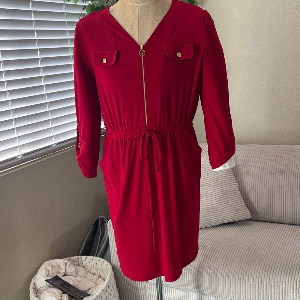 Red V-Neck Dress